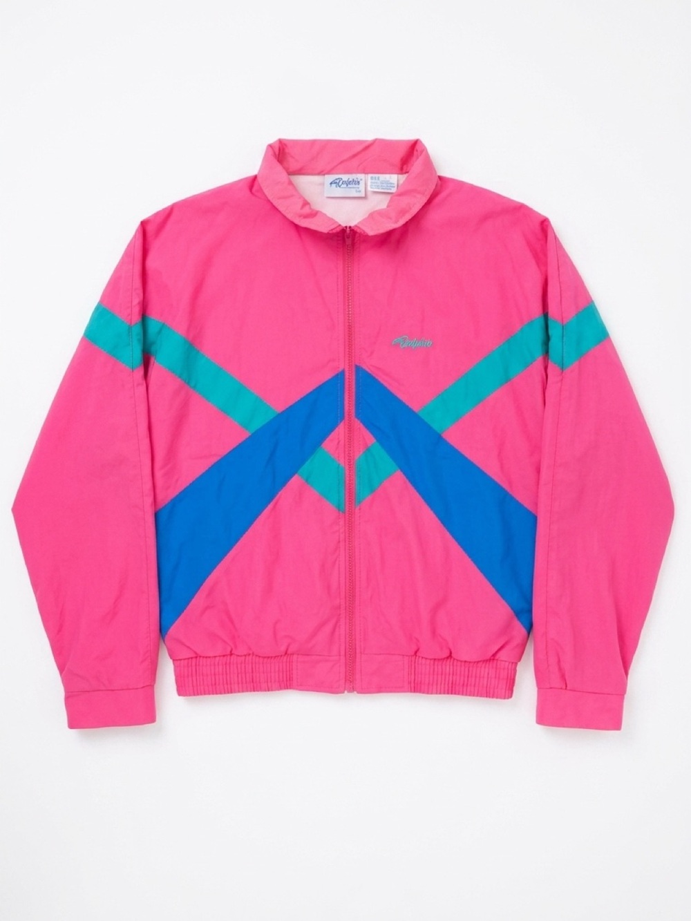 Vintage 1980s Dolfin Neon Pink Colorblock Track Jacket Lined Large Festival